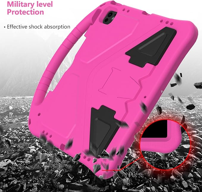 Kids Case for Apple iPad Air 13 M4 M3 M2 2026 2025 2024/ iPad Pro 13 M5 M4 2025 2024/ Pro 12.9" 2022/2021/2020/2018, EVA Shockproof Handle Kickstand Lightweight Cover with Shoulder Strap, Rose