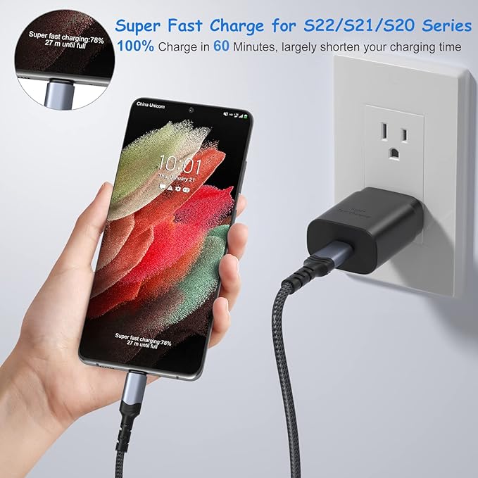 USB C Wall Charger Adapter, Costyle 3 Pack PD 25W Super Fast Charger Type C Charging Block For Samsung Galaxy S25/S24/S23/S22/S21/S20 Ultra/Plus/S20FE/S10/A13/A53/A71/Note 20 Ultra/10,Pixel 7/6A-Black