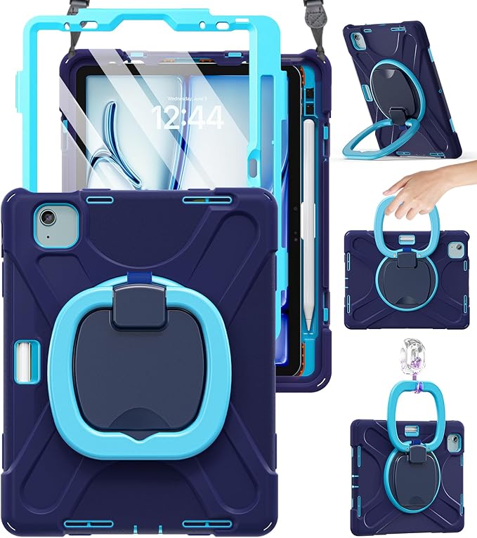 BRAECN for iPad Air 11 Inch Case M4 2026/M3 2025/M2 2024, iPad Air 10.9" 5th/4th Gen, iPad Pro 11 4th/3rd/2nd/1st Gen, Protective Cover with Screen Protector, Pencil Holder, Kickstand, Shoulder Strap