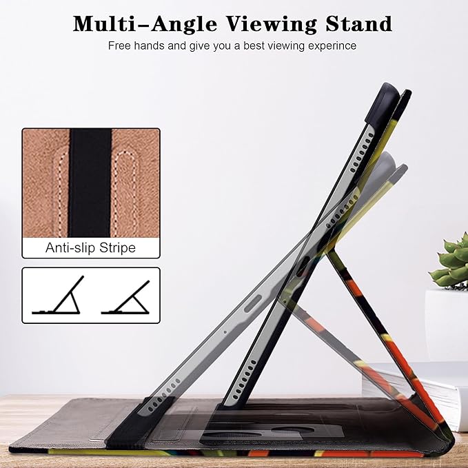 Case for iPad Pro 13 inch (M5/M4) 2025/2024, Premium Leather Folio Stand Protectors Cover with Auto Wake/Sleep, Pencil Holder, Hand Strap and Card Slots - Watercolor