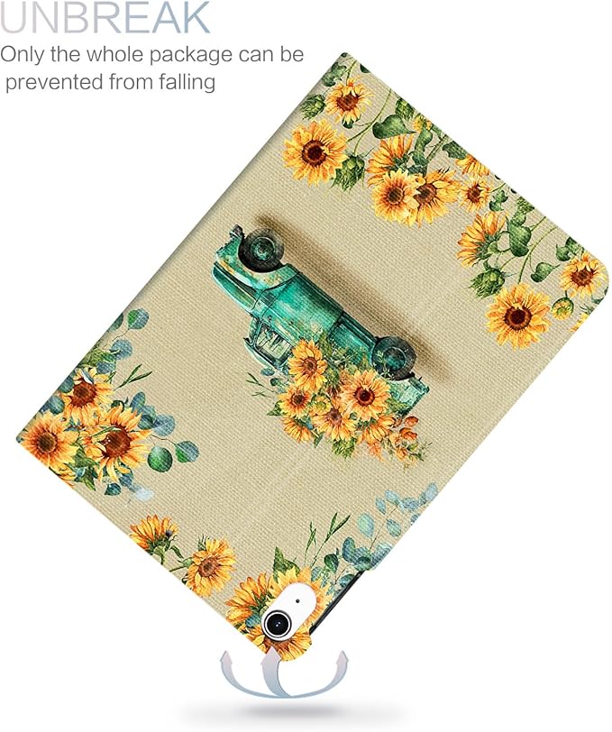 for iPad (A16) 11Th/10Th Generation Case 2025/2022, for iPad Case 11Th/10Th Generation, 10Th/11Th Gen iPadCase Cover Auto Wake/Sleep Multi-Angle Viewing Adjustable Stand, Truck Sunflower
