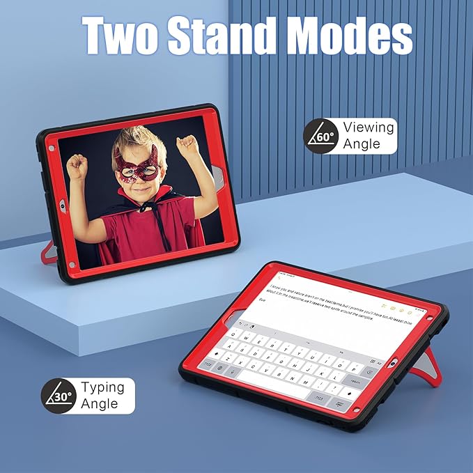 DreamerX for iPad 6th/5th Generation 9.7" Case 2018 2017 with Stand, Heavdy Duty Shockproof Rugged Drop-Proof Cute Cartoon Kawaii Silicone Protective Cover for Kids Boys iPad Air 2/Pro 9.7, Black Red