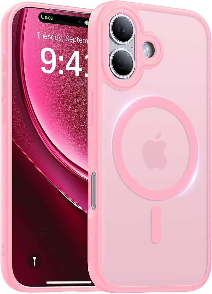 Magnetic for iPhone 17 Case,[Anti-Slip][Compatible with MagSafe][Military Grade Drop Protection] Shockproof Protective Translucent Matte Phone Case for iPhone 17 Case,Pink