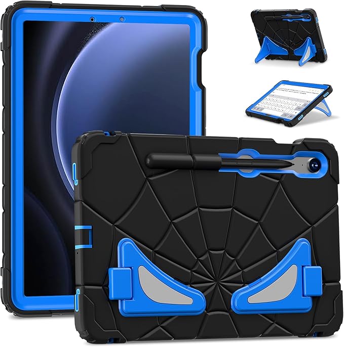 AKABEILA Compatible with Samsung Galaxy Tab S10 FE 2025/Tab S10 Lite 2025 Tablet Case，Lightweight Shockproof Rugged Protective Cover with Kickstand for Kids Children Boys Babies Black Blue