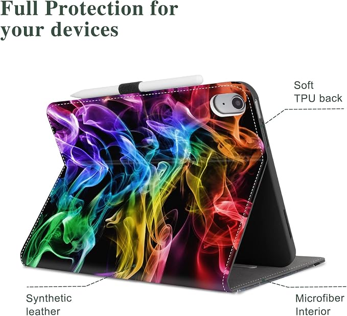 Vimorco Case for iPad (A16) 11th Generation 2025, for iPad 11th/10th Generation Case, Faux Leather Protective Adjustable Cover, Auto Sleep/Wake, Card Pocket with Pencil Holder, Colorful Smoke