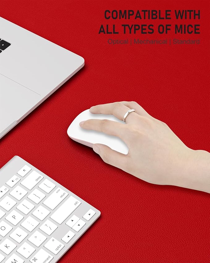 Desk Pad, 23.6" x 13.8" PU Leather Non-Slip Desk Mat Large Mouse Pad for Desktop, Waterproof Laptop Computer Writing Mat for Office, Home, Work, Gaming, Bright Red