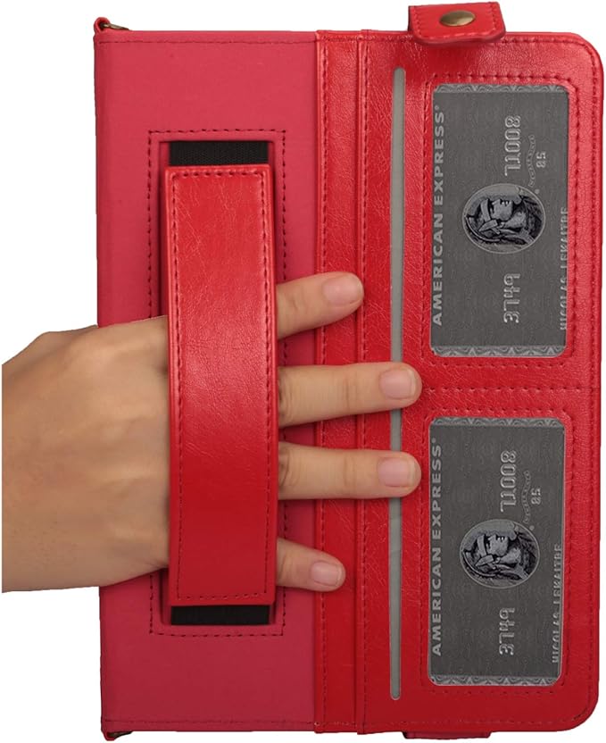 Handbag Case for Apple iPad 5/iPad 6 9.7", iPad Air 1st/2nd Generation Cases, Techcircle Folio Stand Crossbody Wallet Case with Pencil Holder, Hand Strap & Shoulder Strap Soft Protective Cover, Red