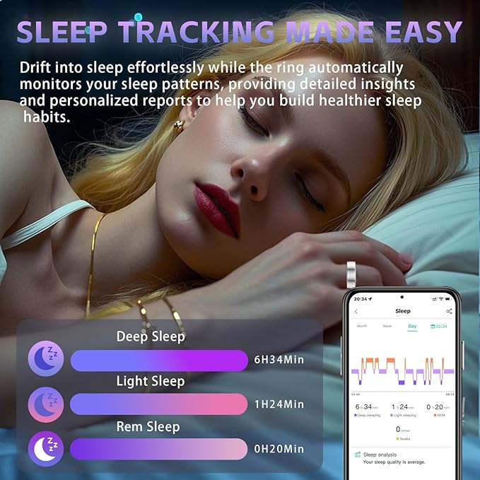 Smart Ring for Women – Fitness Tracker Ring with Heart Rate, SpO2, Blood Pressure, Sleep Monitoring, Step & Calorie Counter, No Subscription Fee, iOS & Android Compatible (Silver, 9)