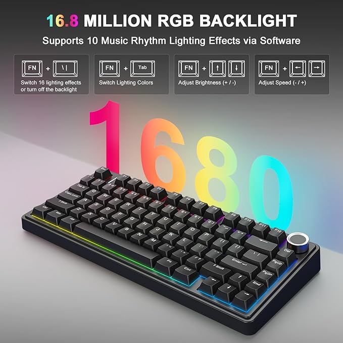 AULA F75 - 75% Wireless Mechanical Keyboard,Hot Swappable Custom Gaming Keyboard with Knob,BT5.0/2.4GHz/USB-C,RGB Backlit,Pre-lubed Switches,Double Shot PBT Keycaps,Creamy Mechanical Gaming Keyboards