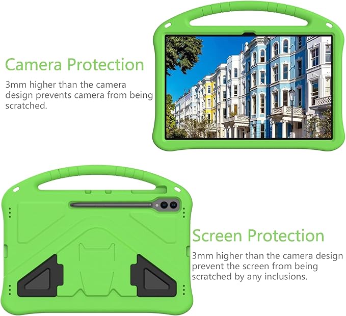 Kids Case for Samsung Galaxy Tab S10 Ultra/S9 S8 Ultra 14.6-inch Tablet, Techcircle Light Weight Shock Proof EVA Foam Handle Rugged Stand Protective Cover, Green