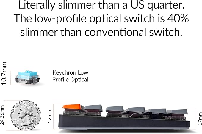 Keychron K3 75% Layout 84-Key Ultra-Slim Hot-Swappable Wireless Bluetooth Mechanical Keyboard with Low-Profile Keychron Optical Red Switch/White LED Backlight/USB Wired for Mac Windows-Version 2