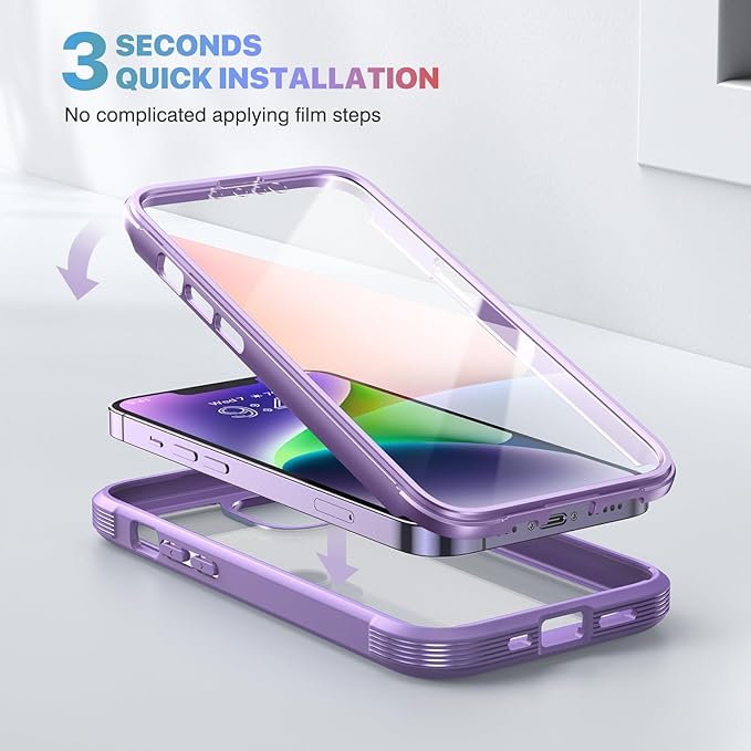 Diaclara Designed for iPhone 14 Plus Case, Full Body Rugged Case with Built-in Touch Sensitive Anti-Scratch Screen Protector, with Camera Lens Protector for iPhone 14 Plus 6.7" (Peri Purple)