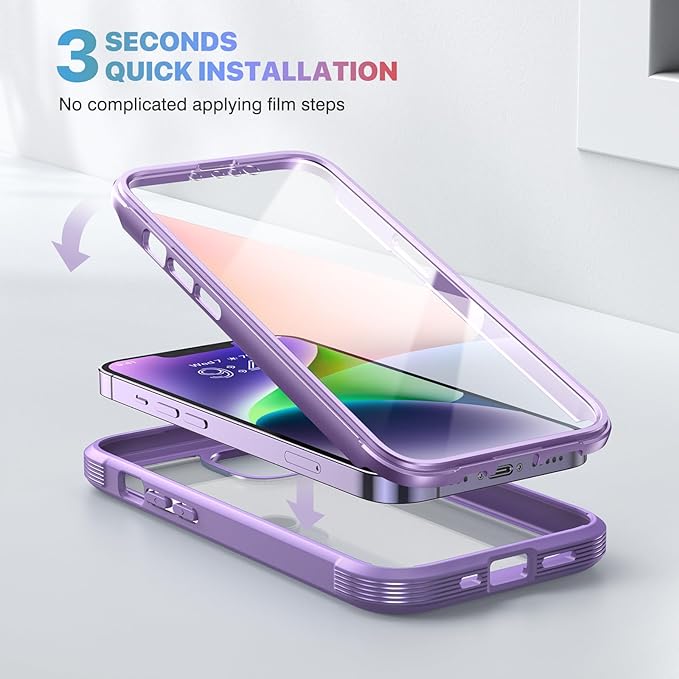 Diaclara Designed for iPhone 14 Case, Full Body Rugged Case with Built-in Touch Sensitive Anti-Scratch Screen Protector, with Camera Lens Protector for iPhone 14 6.1" (Peri Purple)