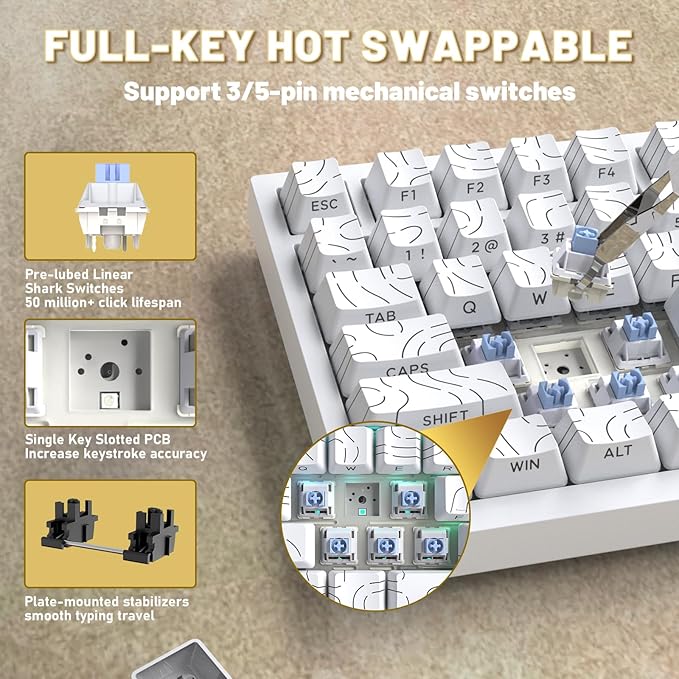 Attack Shark X820Ultra Wireless 75% Mechanical Gaming Keyboard with Screen & Knob Hot Swap 2.4GHz/BT/Wired RGB Backlit Gasket Mount Side Print PBT Keycap QMK Web Driver Shark Switch-White Contour