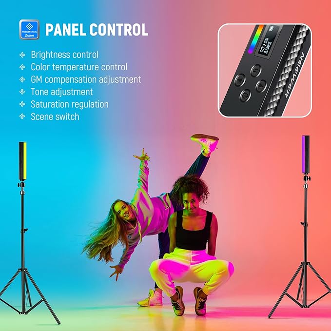 NEEWER RGB Light Wand, Magnetic Handheld Photography Video Light Stick, 2500K~8500K Dimmable CRI95+ Full Color LED Tube Light Bar with 2550mAh Battery, 17 Light Scenes for Vlog TikTok YouTube, TL20C