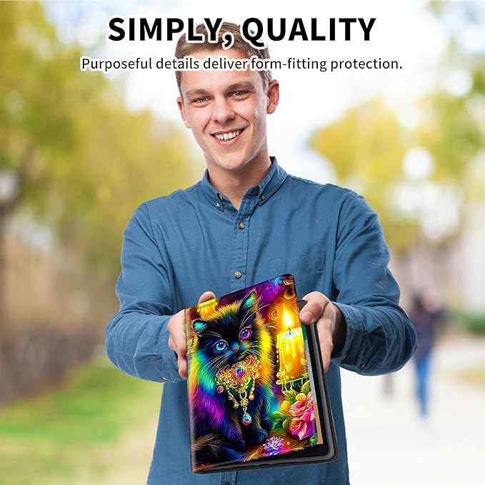 for Amazon Kindle Fire 7 (9th/7th/5th Generation, 2019/2017/2015 Release) 7" Tablet Case, Slim Kickstand Stand Leather Smart Cover with Auto Wake/Sleep, Candle Black Cat