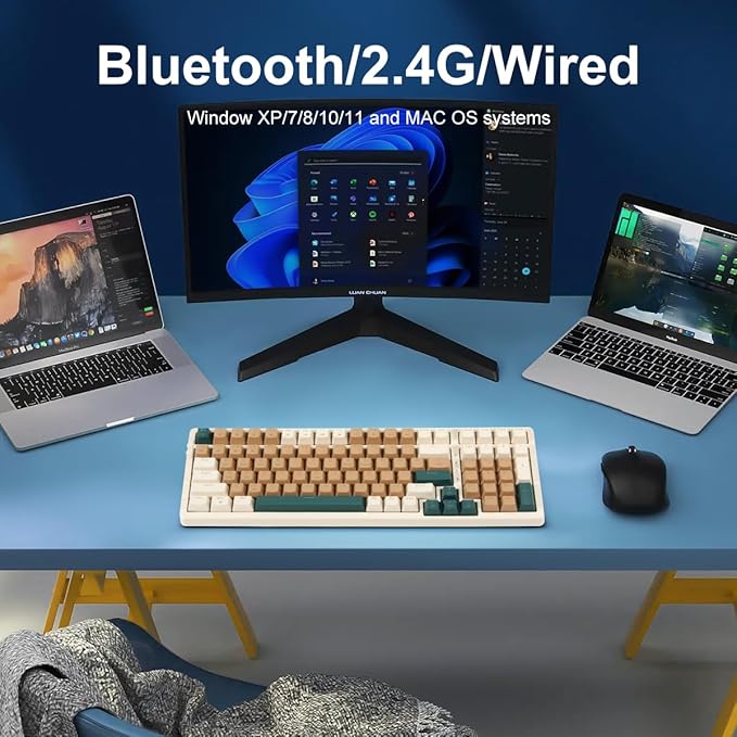 Merdia Wireless Mechanical Keyboard, Triple Mode 2.4G/USB-C/BT Gaming Keyboards 100 Keys RGB Backlit, Blue Switch Keyboard | Rechargeable Mechanical Gaming Keyboards | Brown Combo