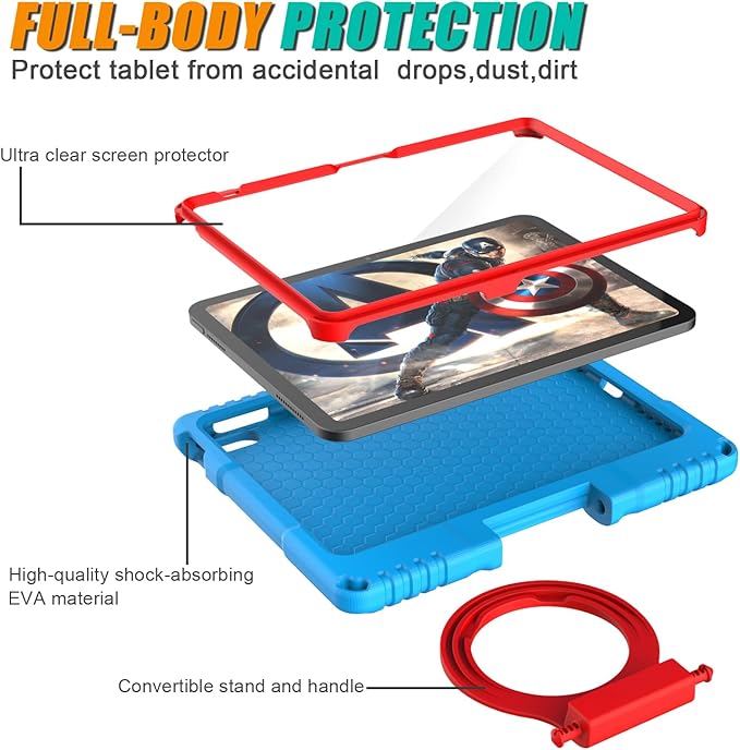Kids Case for iPad (A16) 11th Generation 11 Inch 2025 & iPad 10th Generation 10.9 Inch 2022, Lightweight Shockproof Kids-Friendly Case Built-in Screen Protector with Handle Stand, Blue