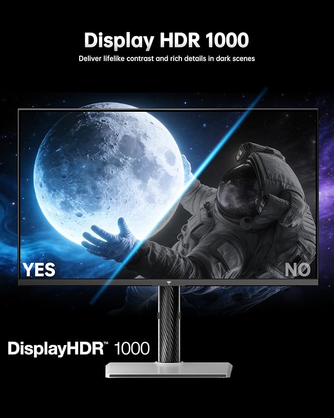 KTC M27T6S 27 Inch Gaming Monitor, 1440P Mini LED Monitor 200Hz(OC 210Hz), 157%sRGB, HDR 1000, 1ms MPRT, Adaptive Sync, HDMI DP Port, Tilt Swivel Pivot Height Adjustment, VESA Mount Vertical Monitors