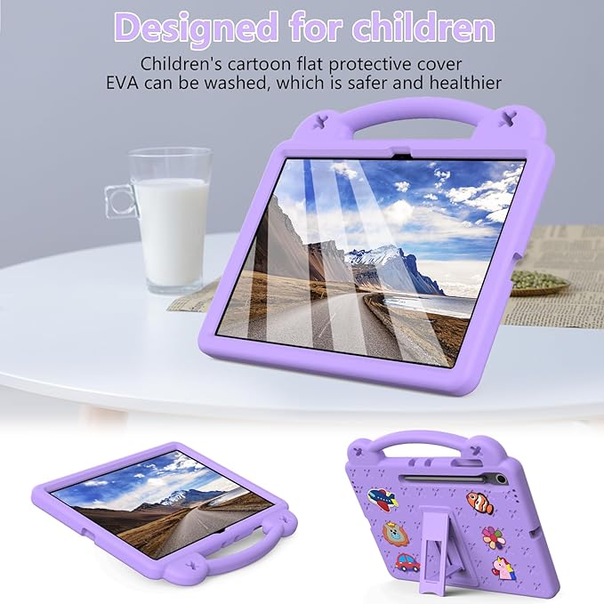 AKABEILA Compatible with Samsung Galaxy Tab S10 FE+ 13.1 inch 2025 Tablet Case, Kids Friendly Universal Lightweight Shockproof Protective Case with Shoulder Strap & Stand Handle Light Purple