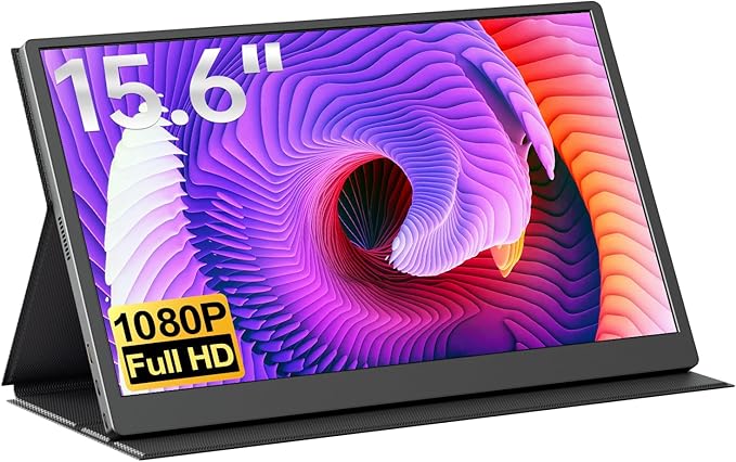 cocopar Portable Monitor 15.6 Inch 1080P FHD 60Hz 60% sRGB Travel Monitor with Speaker HDMI USB-C Second Screen for Laptop MacBook Surface PC Xbox PS4/5, VESA Mountable, with Full Cover Stand