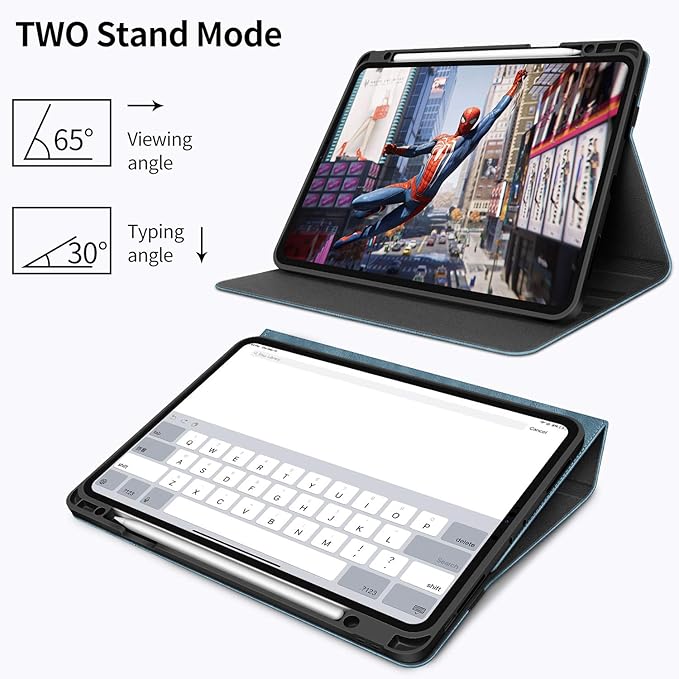 H HOLIMET Case for iPad Pro 12.9 6th/5th/4th/3rd Generation 2022 2021 2020 2018 with Pencil Holder Pocket Folio Stand Cover Soft TPU Back Shockproof, Auto Sleep/Wake, Vegan Leather