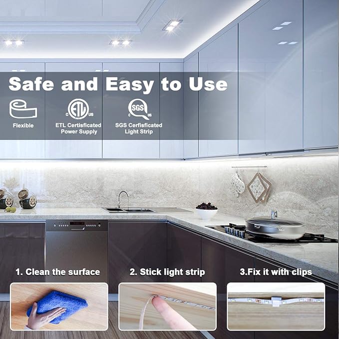 MY BEAUTY LIGHT LED Strip Lights Warm White,32.8ft Dimmable LED Light Strip with RF Remote,600 Bright 6500K 2835 LEDs,Plug-in Adhesive Rope Lights with Timing Mode for Living Room Bedroom Kitchen