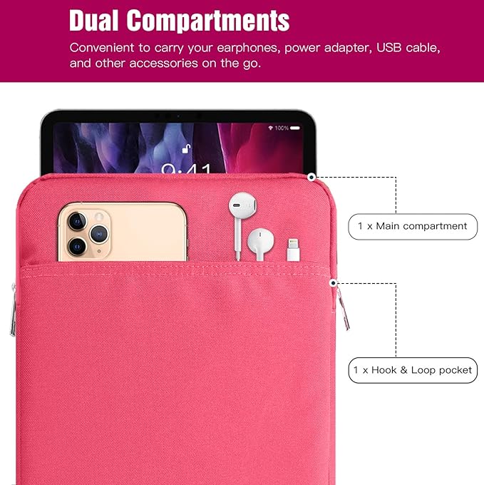 TiMOVO 9-11" Tablet Sleeve Bag for iPad 11-inch A16 2025, iPad 10.9"/10.2"| Air 11 Inch/5th/4th Gen. 10.9", Galaxy Tab A9+/A11Plus 11", Protective Bag Fit Smart Keyboard, Rose Pink