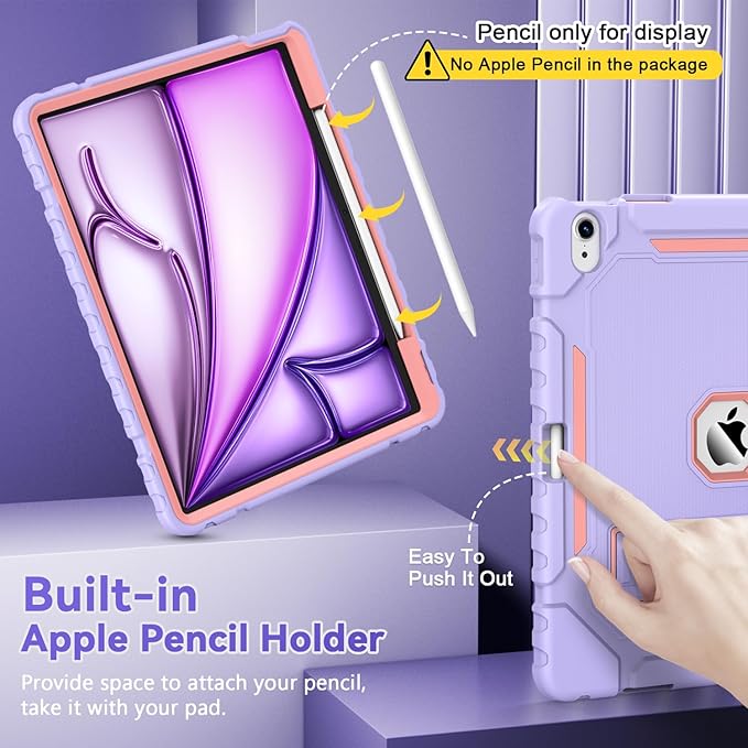 Grifobes Case for iPad Air 13-inch (M4/M3/M2) 2026/2025/2024, Heavy Duty Shockproof Rugged Protective Cover with Pencil Holder/Built-in Stand for i Pad Air 13" (Purple)