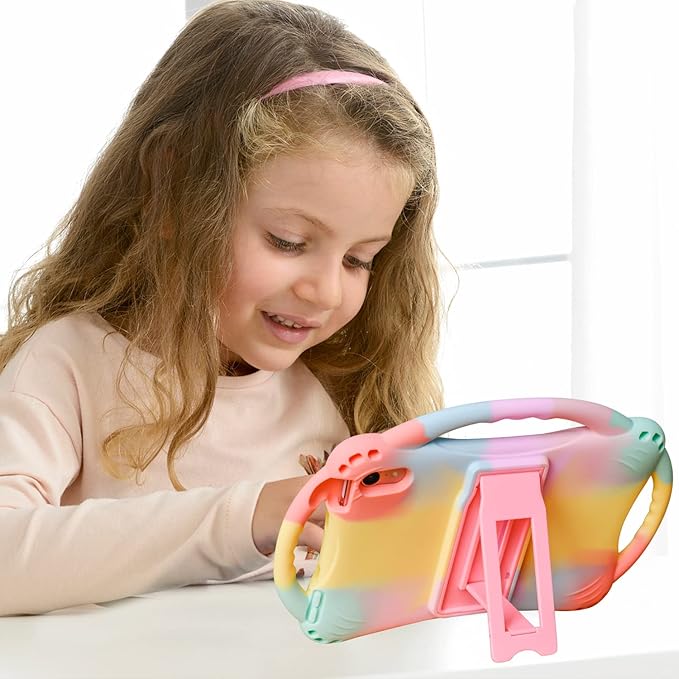 TopEsct Kids Case for iPad mini 7 (A17 Pro) 2024 /iPad Mini6 2021, Shockproof Silicone Cover with Handle Stand for 8.3" iPad mini 6th/7th Gen,Rainbow