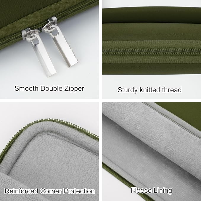 Laptop Sleeve Case with Zipper Accessory Pocket Compatible with 15.6 inches HP Dell Asus Lenovo Padded Computer Pouch Cover Shockproof Protective for 15.6” Laptop/Chromebook/Tablet,Green
