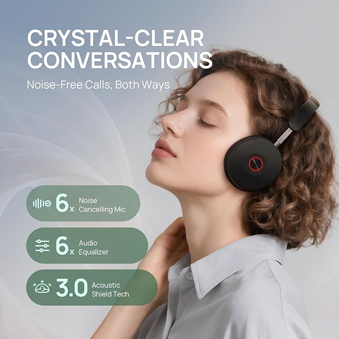 Yealink WH68 Hybrid DECT 6.0 & Bluetooth Wireless Headset with Charging Stand, Enterprise Grade ANC Office Headphones, 492ft Range, 6-Mic Noise Cancelling for Teams, Zoom, UC, PC/Smartphone,32H Call