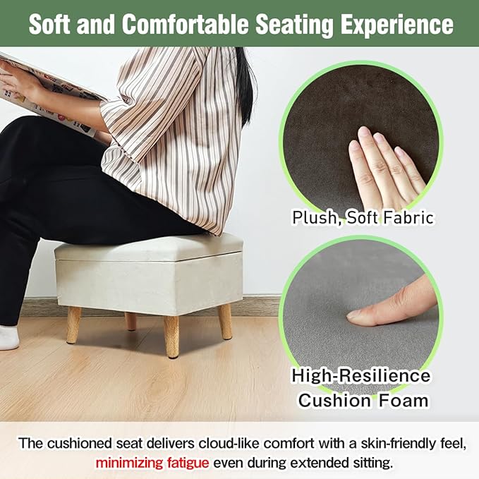 lumizone Small Ottoman Foot Rest Modern Storage Ottoman Foot Stool Padded Seat Pet Step for Dog Under Desk Stool for Living Room Bedroom Office Entryway (Beige)