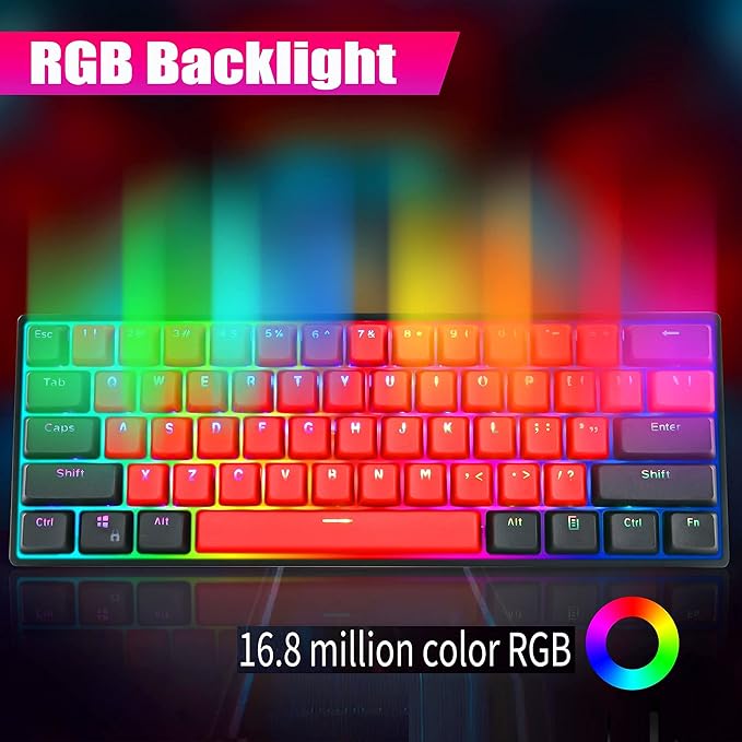 Guffercty kred Sk61 60% Mechanical Keyboard Linear Red Switch Hot Swappable 60 Percent RGB Wired Gaming Keyboard with Backlit PBT Keycaps Type-C for Win/PC/Mac (Gateron Optical Red, Milan)