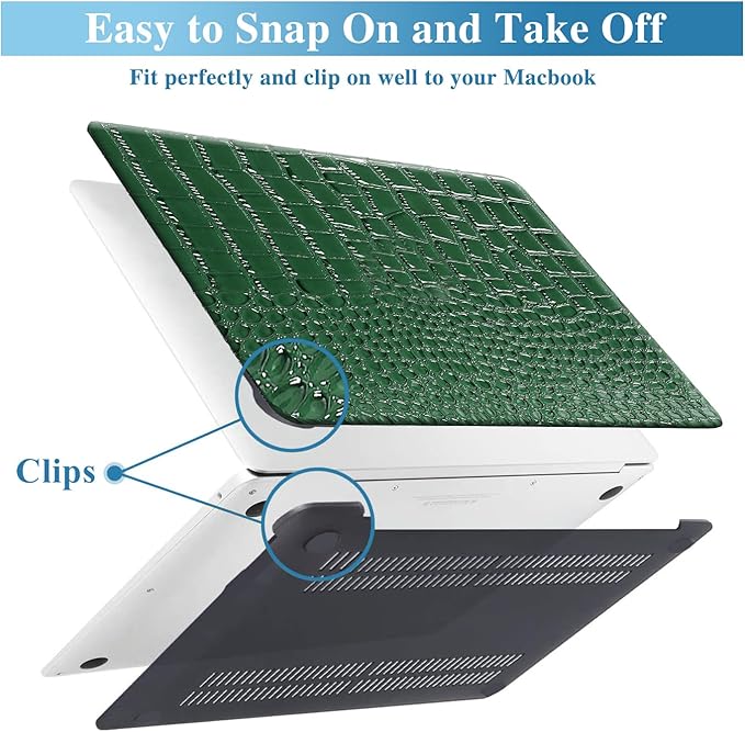 Compatible with Crocodile MacBook Air 13 inch Case 2021 2020 2019 2018 M1 A2337 A2179 A1932, Textured Elegant Luxury Aligator Skin Snakeskin PU Leather Hard Shell & Keyboard Cover, Emerald Green