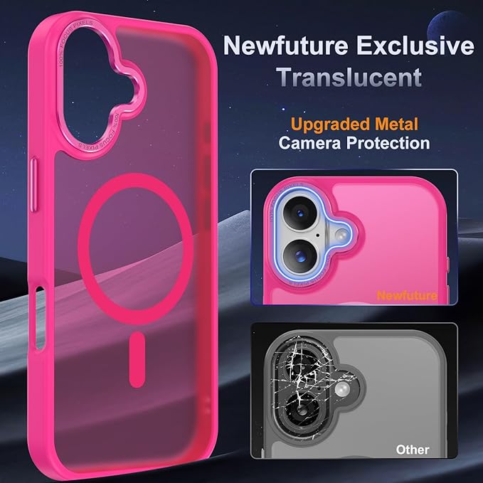 Newfuture Magnetic for iPhone 17 Case [Compatible with Magsafe] [Military Grade Drop Protection] Translucent Matte Anti-Scratch Shockproof Protective Phone Cover 6.3 Inch, Hot Pink