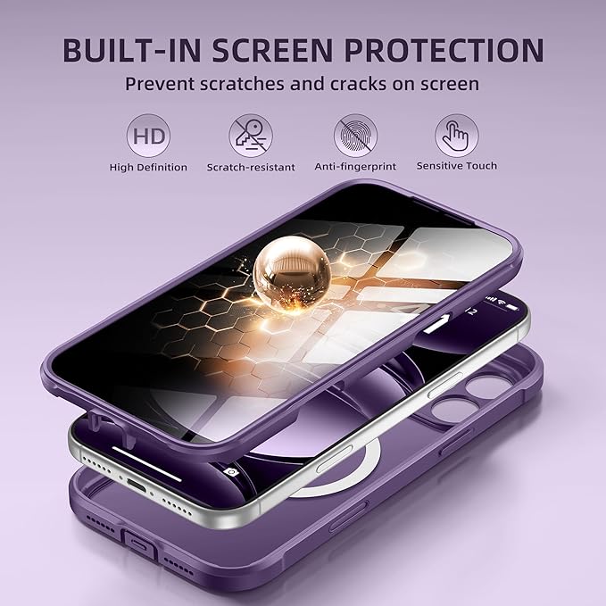 BERFY for iPhone 17 Pro Case, Compatible with MagSafe, Built-in Privacy Screen Protector, Camera Protection, Shockproof Full Body Phone Case 6.3", Translucent Deep Purple