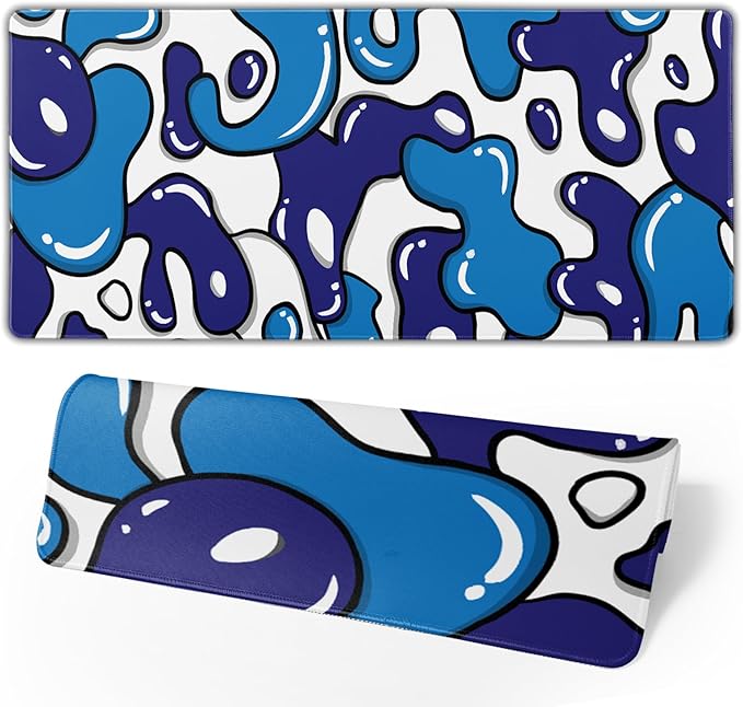 Japanese Anime Geometric Gaming Mouse Pad XL 31.5x11.8 Inch Navy Blue White Mouse Pad Extended Large Anime Mouse Pad with Non-Slip Rubber Base Stitched Edge PC Computer Laptop Desktop for Home Office