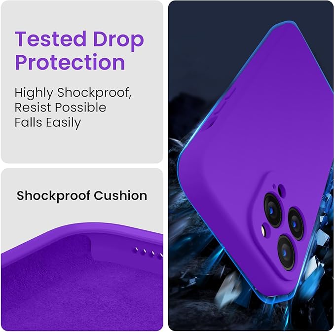 FireNova for iPhone 14 Pro Case, Silicone Upgraded [Camera Protection] Phone Case with [2 Screen Protectors], Soft Anti-Scratch Microfiber Lining Inside, 6.1 inch, Neon Purple