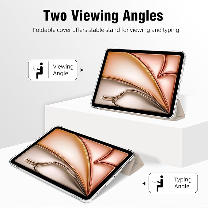 for iPad Air 13 inch M4/M3/M2 2026/2025/2024 Case, iPad Pro 12.9 (6th/5th Gen. 2022/2021), Hard PC Translucent Frosted Back Shell Case with Auto Wake/Sleep, Trifold Stand Cover, Oat Coffee
