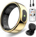 Smart Ring with Instant Notification Alerts & Gesture Control - Sleep Tracker Ring, Fitness Ring for Steps & Heart Rate, IP68 Waterproof (Gold, 9)