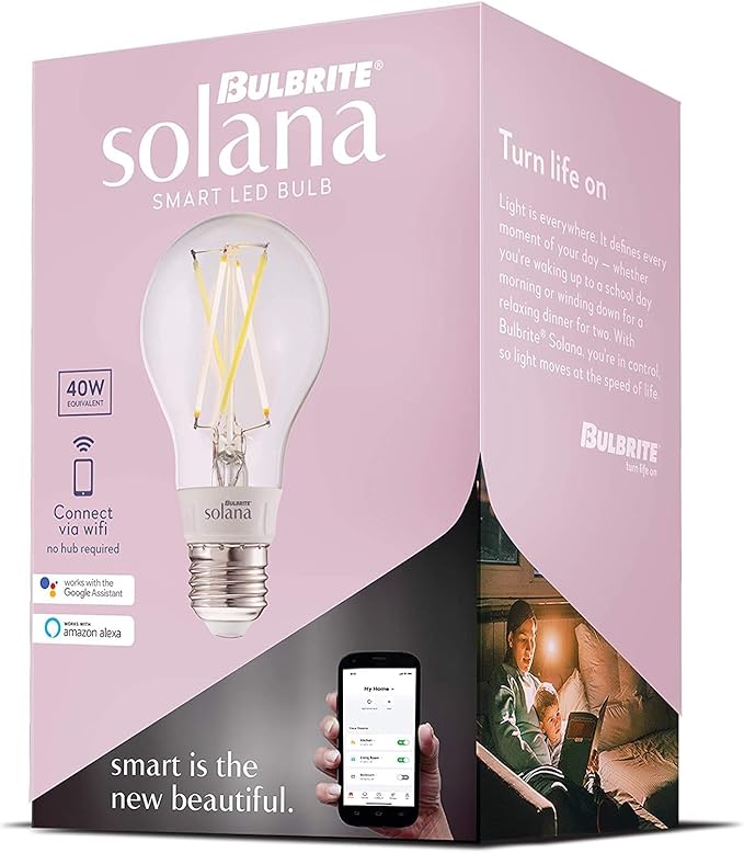 Bulbrite Solana 2-Pack A19 WiFi Connected Edison Filament LED Smart Light Bulb, Clear