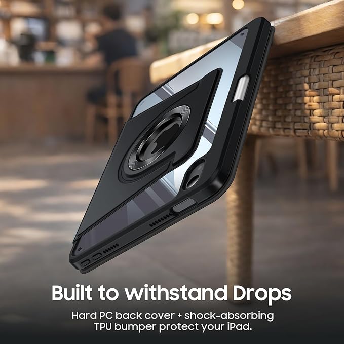 Fintie 360 Degree Rotating Case for iPad mini 7 (A17 Pro, 7th Generation) 2024 / iPad mini 6 (6th Gen) 8.3 Inch - Swiveling Protective Stand Clear Back Cover with Pencil Holder (Black)
