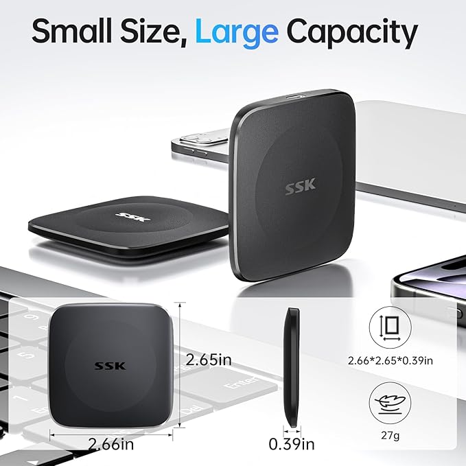 SSK External Drives 1TB,Portable SSD Speed up to 550MB/s Hard Drive Type C+USB A Fast Solid State Drives USB-3.2 GEN2 SSD-Drive USB-Data Storage for iPhone 15/Android/Windows/Mac/Xbox