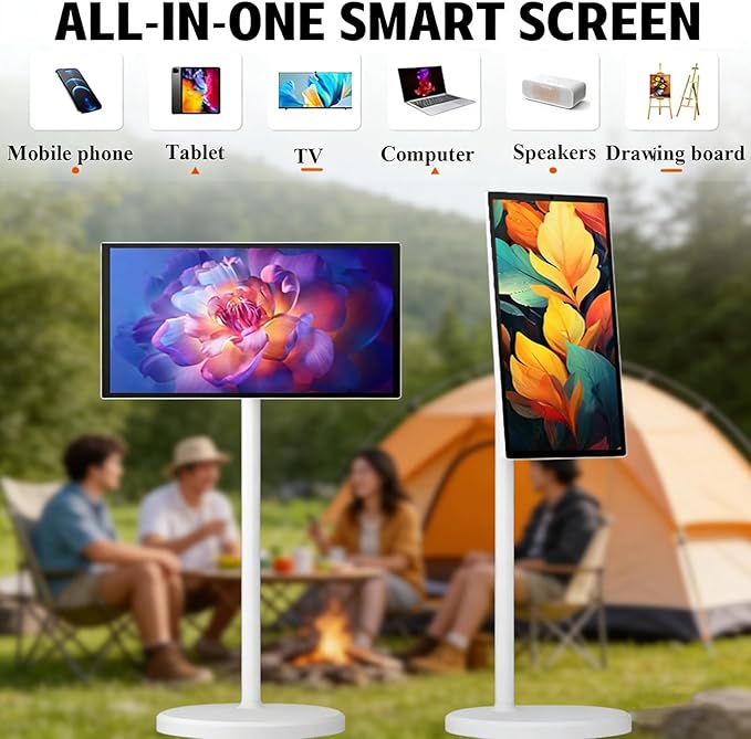 1080p/4k Smart Portable Wireless Touch Screen TV on Wheels,Portable Touch Screen Monitor,8+128G,with 21.5in/27in/32in Large Display 27in