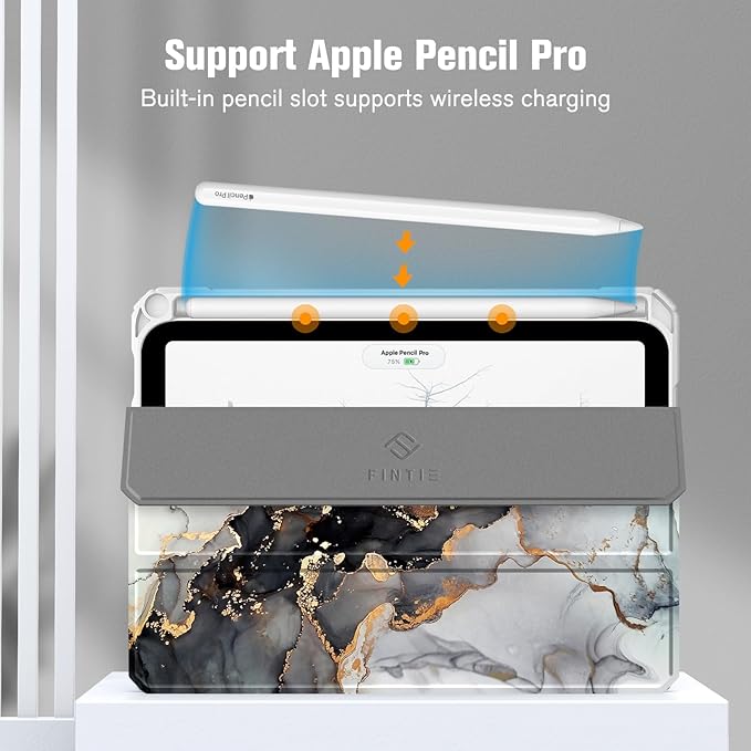 Fintie Hybrid Slim Case for iPad Mini 7 (A17 Pro, 7th Generation) 2024 / iPad Mini 6 (6th Gen) 8.3 Inch, [Built-in Pencil Holder] Shockproof Cover Clear Transparent Back Shell, Cloudy Marble