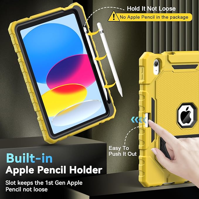 Grifobes for iPad A16 Case 11th Generation 11 inch 2025 / iPad 10th Generation Case 10.9 inch 2022, Heavy Duty Military Grade Shockproof Cover with Pencil Holder for i Pad 11/10 (Gold+Black)