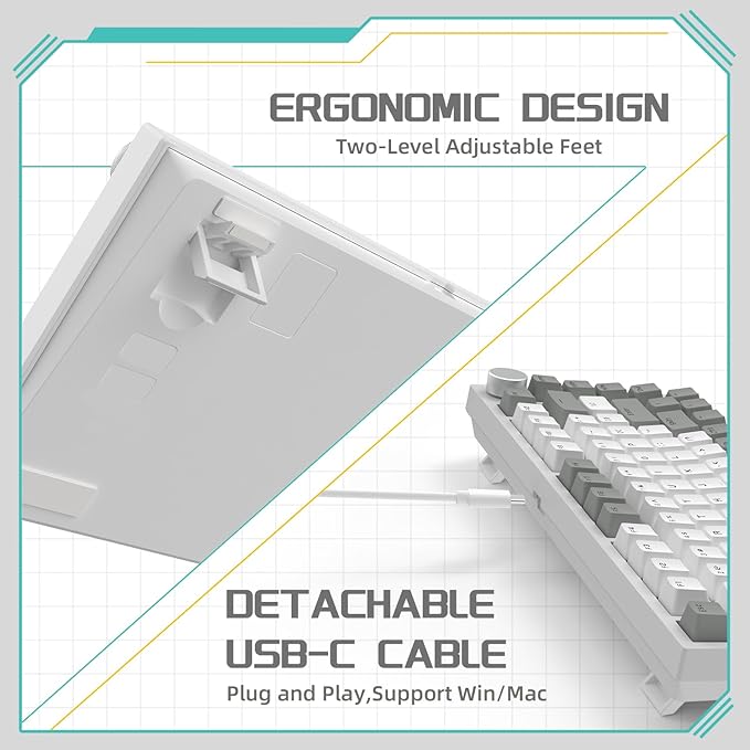 Attack Shark ajazz AK820 75% Mechanical Gaming Keyboard with Knob Hot Swappable Custom Gasket Mounted Keyboard USB-C Wired White LED Linear AS Red Switch for PC/Win/Mac