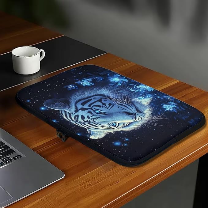 Tiger Laptop Protective Sleeve for Women 17inch Lap Top Case Portable Computer Sleeve Slim Laptop Protector Flower Zippered Pouches for Travel Office Business Laptop Carrying Case Black