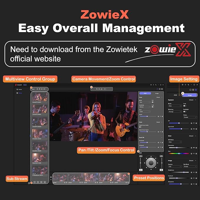 zowietek 4K PTZ Camera, ZowiePTZ, Ergo-Ease Remote Control(No Battery), ZowieX APP Manager, 18X Optical+12X Digital Zoom, SDI/HDMI/USB, RTSP/RTMP(s)/SRT Stream, Meeting, Church, Event, Teaching